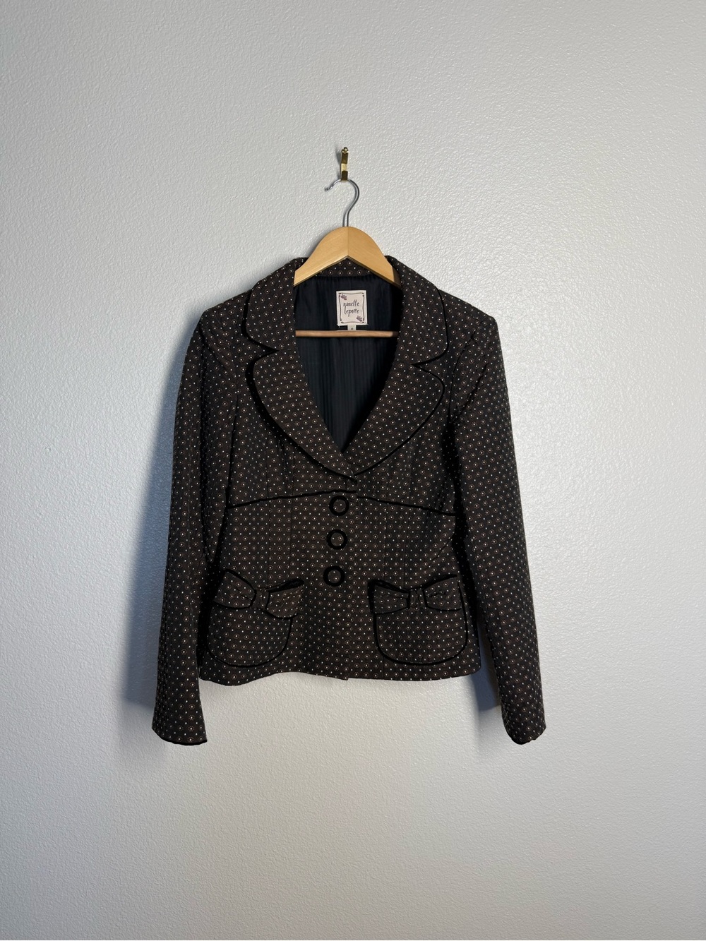 Nanette Lepore Black Polka Dot Tailored Blazer